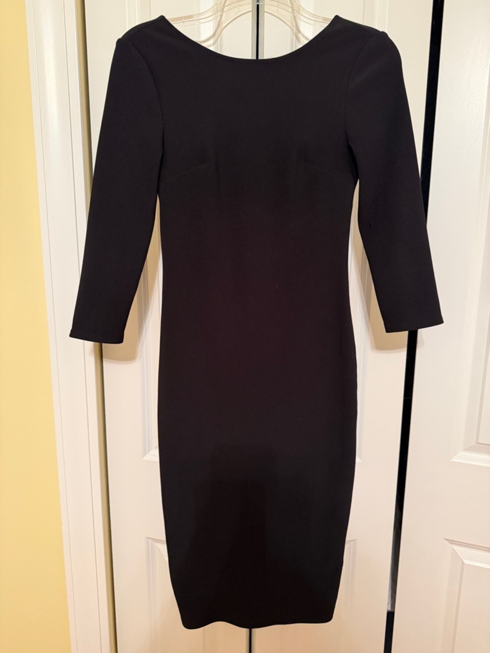 Express Black Boatneck Scoop Back 3/4 Sleeve Bodycon Midi Dress XS - Picture 2 of 7
